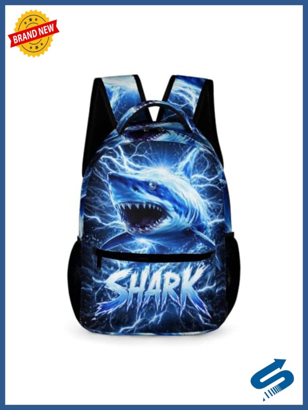 Shark Lightning Print Backpack 600D Oxford Fabric Large Capacity School Bag